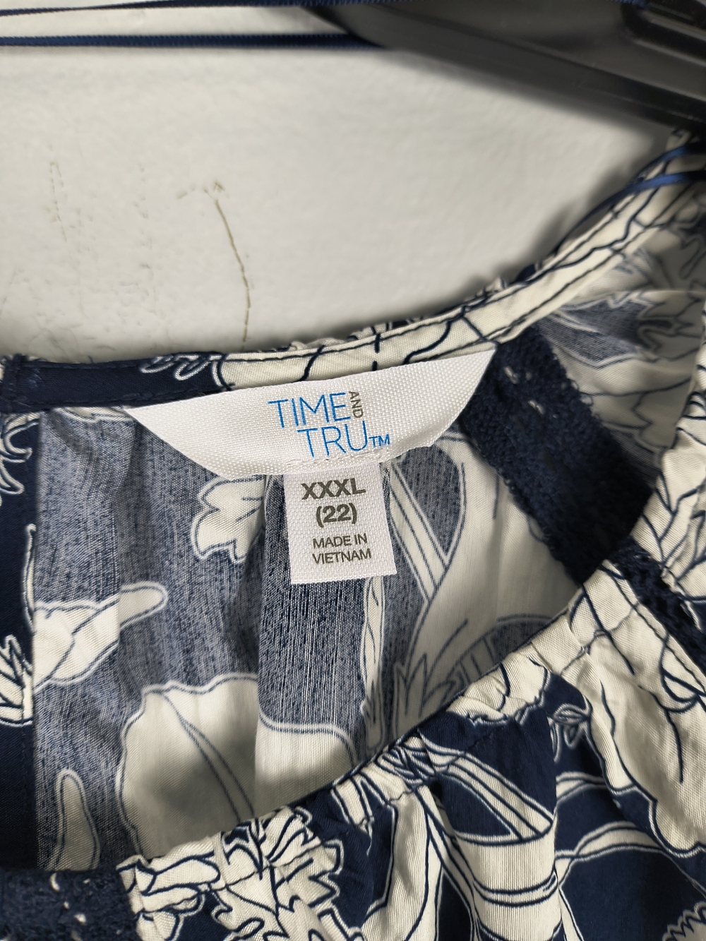 Time & Tru Mini Dress Women's XXXL 22 Blue White Printed Long Sleeve Tie Waist - Picture 10 of 13
